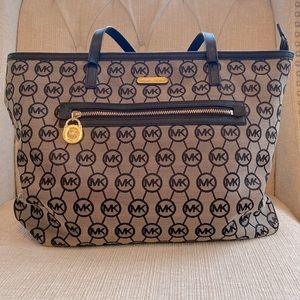 Michael lots logo tote bag black leather , gold accents